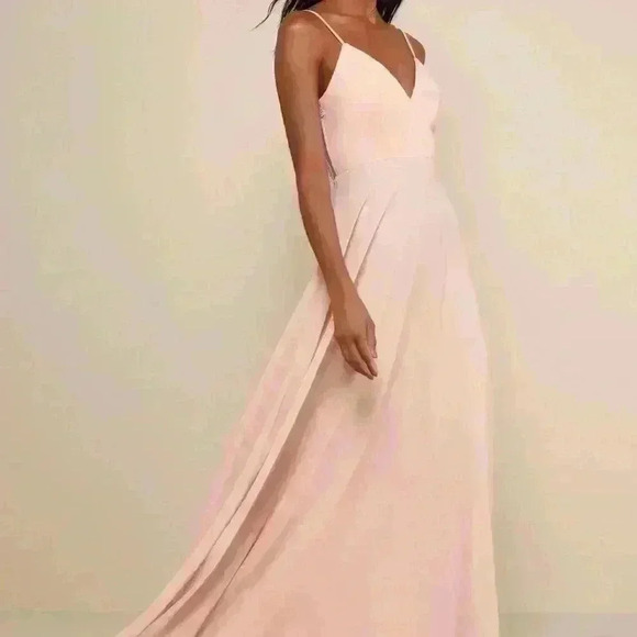 Lulus Romantic Ways Blush Pink Lace Button Back Maxi Dress size medium - Picture 2 of 11